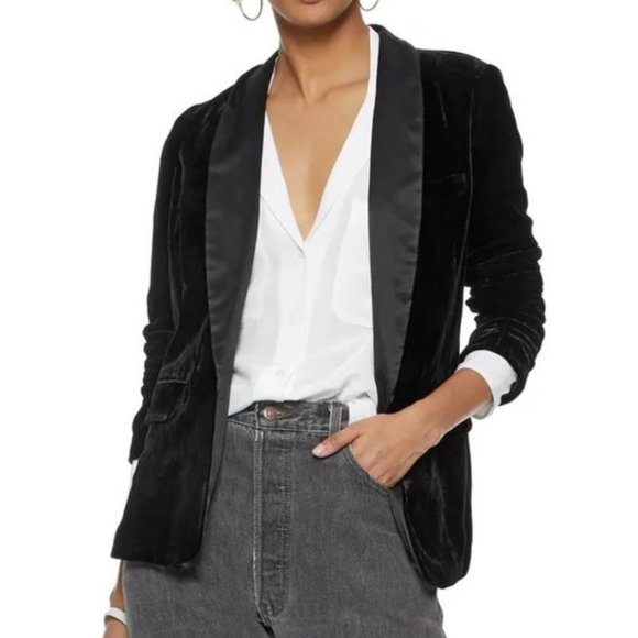 JOIE Mehira Velvet Tuxedo Blazer Jacket Caviar Black {3G44}